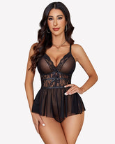 Lace Bodysuit V Neck Mesh Sleepwear